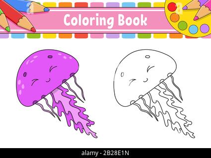 Livre de coloriage pour enfants. Caractère gai. Illustration des couleurs vectorielles. Joli style dessin animé. Page fantaisie pour les enfants. Silhouette de contour noir. Isolat Illustration de Vecteur