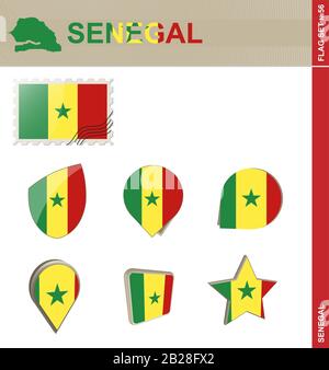 Ensemble De Drapeaux Du Sénégal, Ensemble De Drapeaux No 56. Vecteur. Illustration de Vecteur