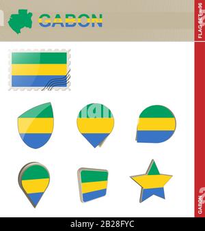 Ensemble De Drapeaux Du Gabon, Ensemble De Drapeaux N° 96. Vecteur. Illustration de Vecteur