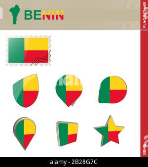 Ensemble De Drapeaux Du Bénin, Ensemble De Drapeaux N° 68. Vecteur. Illustration de Vecteur