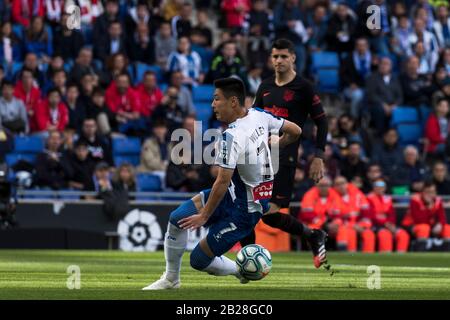 ESPAGNE-FOOTBALL-LA LIGA-RCD ESPANYOL VS ATLÉTICO DE MADRID . Le joueur du RCD Espanyol Wu Lei pendant le match de la Liga entre le RCD Espanyol et l'Atlético de Madrid à Cornellá, en Espagne, le 1er mars 2020. © Joan Gosa 2020/Alay Banque D'Images