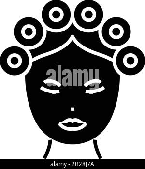 Icône noire des fers à friser, illustration conceptuelle, symbole vectoriel plat, signe glyphe. Illustration de Vecteur