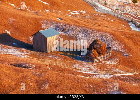 Pile et dépôt de foin en Roumanie, campagne Banque D'Images