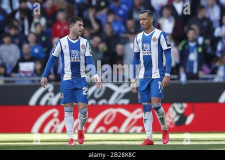 Barcelone, Catalogne, Espagne. 1 mars 2020. 1 mars 2020 - Stade RCDE, Cornella, Espagne - LaLiga Santander- RCD Espanyol / Atletico de Madrid; Raul de Tomas des gestes du RCD Espanyol. Crédit: Eric Alonso/Zuma Wire/Alay Live News Banque D'Images