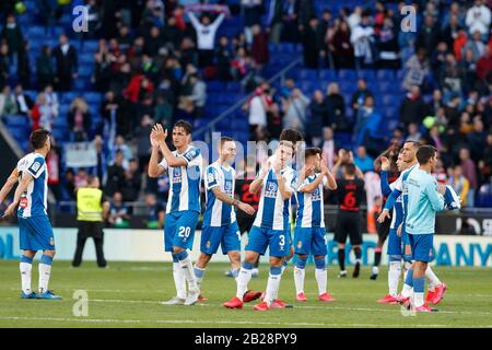 Cornella Del Llobregat, Espagne. 01 mars 2020. Barcelone, ESPAGNE - 01 MARS : joueurs du RCD Espanyol pendant le match de la Ligue entre le RCD Espanyol et l'Atletico de Madrid au stade du RCD le 01 mars 2020 à Barcelone, Espagne. Crédit: Dax Images/Alay Live News Banque D'Images