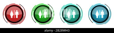 Homme et femme rond brillant icônes vectorielles, ensemble de boutons pour webdesign, Internet et les applications de téléphone mobile dans quatre options de couleurs isolées sur blanc Illustration de Vecteur