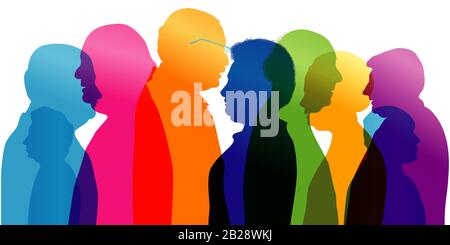 Groupe de personnes âgées Talking.Dialogue et conversation entre personnes âgées.Profil silhouette.Personnes Âgées.Senior.Grands-Parents et grand-mères.Personnes matures Banque D'Images