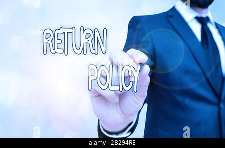 Politique De Retour De Texte D'Écriture Manuscrite. Retour conceptuel de photos ou échange de marchandises défectueuses qu'ils achètent avant Banque D'Images