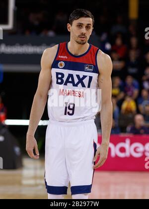 Barcelone, Espagne. 01 mars 2020. Pere Tomas de Baxi Manresa pendant le match ACB entre FC Barcelona et Baxi Manresa au Palau Blaugrana le 1er mars 2020 à Barcelone, Espagne. Crédit: Dax/ESPA/Alay Live News Banque D'Images