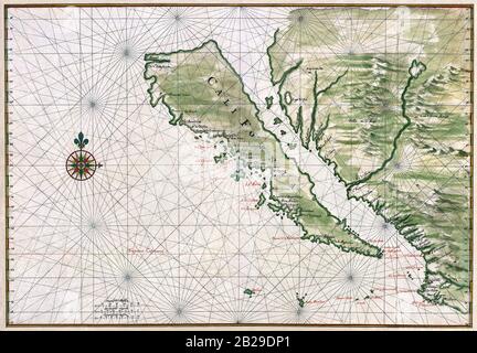 Carte de la Californie comme une île. Encre et aquarelle avec relief pictural - Johannes Vingboons, vers 1650 Banque D'Images