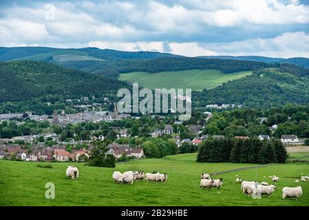 Le Wayfarers Scottish Border Program, 7 juin 2019 à pied de l'hôtel à Peebles suivant la route utilisée par les foies pendant des siècles. Marchez jusqu'au TH Banque D'Images