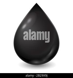 Goutte noire vectorielle de pétrole brut ou d'essence isolée sur fond blanc. Illustration réaliste. Illustration de Vecteur