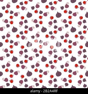 Vector modèle transparent de figues, dessin illustration abstraite colorée. Fruits de figuier entiers et tranchés sur fond blanc pour motifs, textiles, emballages Illustration de Vecteur
