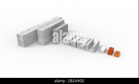 Rendu tridimensionnel de briques briques de construction isolées béton blanc de pierre Banque D'Images