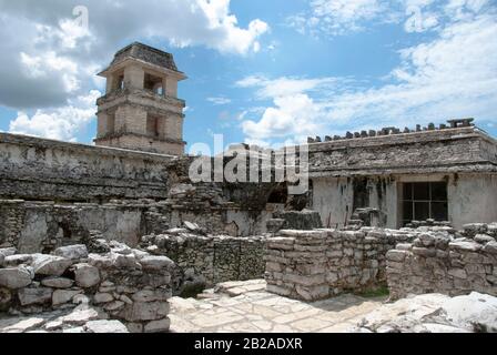 Les Ruines Du Palais, Palenque, Chiapas, Mexique Banque D'Images