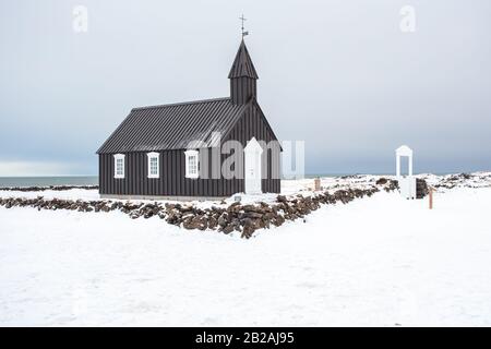 Budir Église, Islande, Europe Snæfellsnes en hiver Banque D'Images