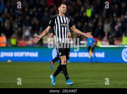 Belgrade, Serbie. 1 mars 2020. Bojan Ostojic de Partizan réagit. Crédit: Nikola Krstic/Alay Live News Banque D'Images