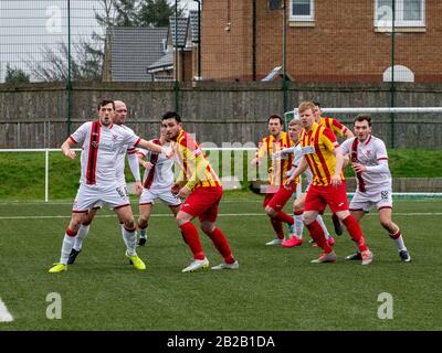 Glasgow, Écosse, Royaume-Uni. 29 février 2020: Le jeu de première de la région de l'Ouest entre Rossvale Juniors et Clydebank FC. Banque D'Images