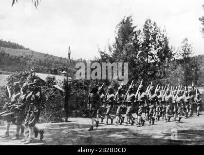 Troupes coloniales en Afrique de l'est allemande, maintenant Tanzanie. Comme le montre l'image, ces troupes ne se composaient pas seulement de soldats allemands, mais aussi de recrues locales appelées Askaris. La photo n'est pas datée. Banque D'Images