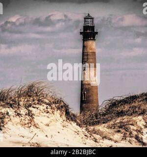 Le phare de Morris Island près de Charleston en Caroline du Sud est inscrit au Registre national des lieux historiques. Banque D'Images