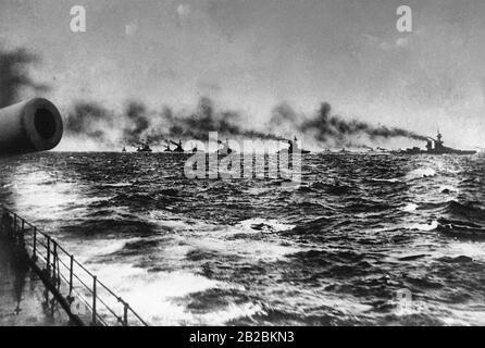 BATAILLE DU JUTLAND la flotte de cuirassés de l'amiral Jellicoe quitte Scapa Flow 30 mai 1916 Banque D'Images