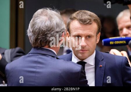 Belgique, Bruxelles, 17 octobre 2019 : le président français Emmanuel Macron a assisté au sommet européen les 17 et 18 octobre 2019. Le Conseil Européen Banque D'Images