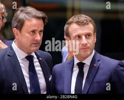 Belgique, Bruxelles, le 17 octobre 2019 : Emmanuel Macron, Président de la République française, et Xavier Bettel, Premier Ministre du Luxembourg, ont assisté au Banque D'Images