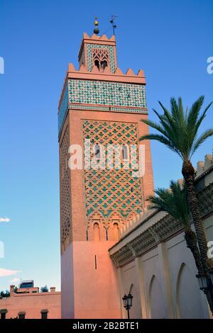 Maroc, minaret de la mosquée de Kasbah à Marrakech Banque D'Images