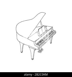 illustration vectorielle du piano à queue dessiné à la main. Esquissez du piano noir et blanc Illustration de Vecteur