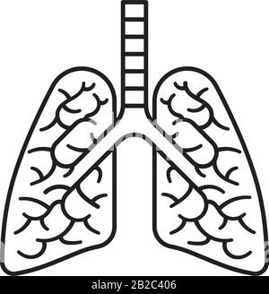 Icône de ligne vectorielle des poumons humains infectés. Symbole de contour de maladie pulmonaire grave. Illustration de Vecteur