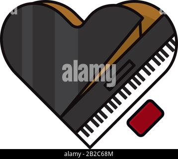 Piano à queue en forme de coeur, vue de dessus, illustration vectorielle isolée. Symbole de l'amour de la musique. Illustration de Vecteur