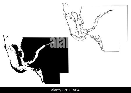 Lee County, Floride (comté des États-Unis, États-Unis d'Amérique, États-Unis, États-Unis, États-Unis) illustration vectorielle de carte, esquisse de gribble Lee carte Illustration de Vecteur