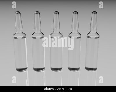 Ampoules de verre. Ampoules dispersées avec médicaments. Ampoules médicales de gros plan. Banque D'Images