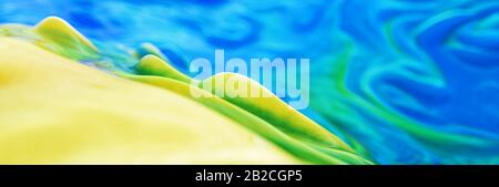 Arrière-plan abstrait avec encre de peinture verte jaune et bleue, en-tête panoramique Banque D'Images