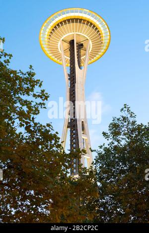 Seattle, Washington, États-Unis - vue sur la structure de l'Space Needle. Banque D'Images