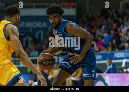 Andorre-la-vieille, Andorre : 2020 29 févr. : Joueurs en action à la Ligue Acb Endesa match entre Mora Banc Andorre BC et Herbalife Gran Canaria , finale Banque D'Images