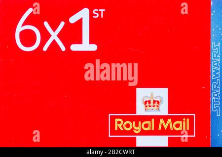 Livre d'affranchissement six timbres de première classe vendus par Royal Mail, Royaume-Uni. Édition spéciale Star Wars Timbres, 2020 Banque D'Images