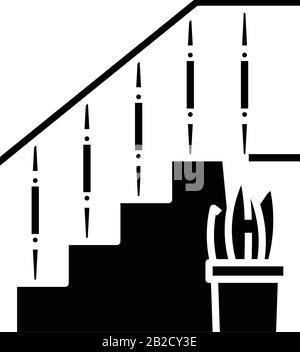 Accueil escalier icône noire, illustration conceptuelle, symbole vectoriel plat, signe glyphe. Illustration de Vecteur