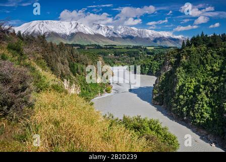 Rivière Rakaia Dans La Gorge De Rakaia, Chaîne Du Mont Hutt, Alpes Du Sud, De La Gorge D'Arundel Rakaia Road, Près De Methven, Région De Canterbury, Île Du Sud, Nouvelle-Zélande Banque D'Images