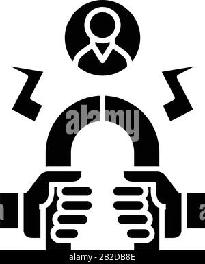 Icône noire de l'aimant, illustration conceptuelle, symbole vectoriel plat, signe glyphe. Illustration de Vecteur