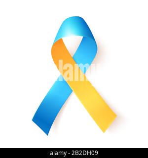 Ruban bleu jaune sur fond blanc. Modèle de symbole pour la journée mondiale du syndrome de Down. 21 Mars. Illustration vectorielle. Illustration de Vecteur