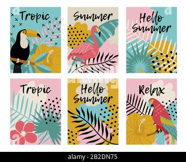 ensemble d'oiseaux tropicaux et de fleurs vecteur Illustration de Vecteur