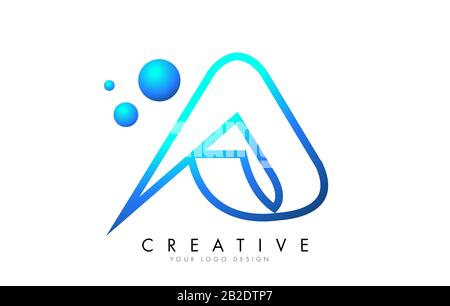 Logo lettre avec Effet tridimensionnel et ruban et dégradé bleu. Lettre arrondie colorée. Illustration de Vecteur