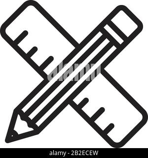 Modèle d'icône crayon et règle couleur noire modifiable. Icône crayon et règle illustration vectorielle plate pour la conception graphique et Web. Illustration de Vecteur