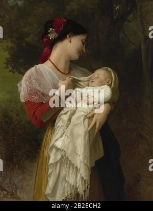 Admiration maternelle (1869) peinture académique française de William-Adolphe Bouguereau - Très haute résolution et image de qualité Banque D'Images