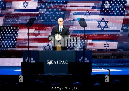 Washington, États-Unis. 02 mars 2020. Le Vice-Président Mike Pence S'Exprime À La Conférence Des Politiques De La Commission Des Affaires Publiques D'Israël. Crédit: Sopa Images Limited/Alay Live News Banque D'Images