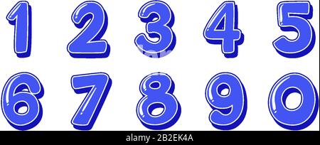 Conception de police pour les nombres de un à zéro sur l'illustration d'arrière-plan blanche Illustration de Vecteur