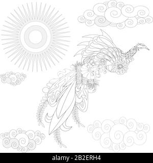 Livre de coloriage pour oiseaux de style ukrainien pour illustration vectorielle pour adultes. Coloration anti-stress pour adulte. Illustration de Vecteur