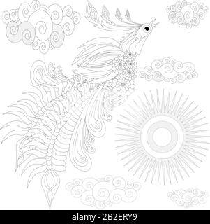 Livre de coloriage pour oiseaux de style ukrainien pour illustration vectorielle pour adultes. Coloration anti-stress pour adulte. Illustration de Vecteur