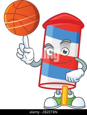 Une fusée forte Etats-Unis raye le personnage de dessin animé avec un basket-ball Illustration de Vecteur